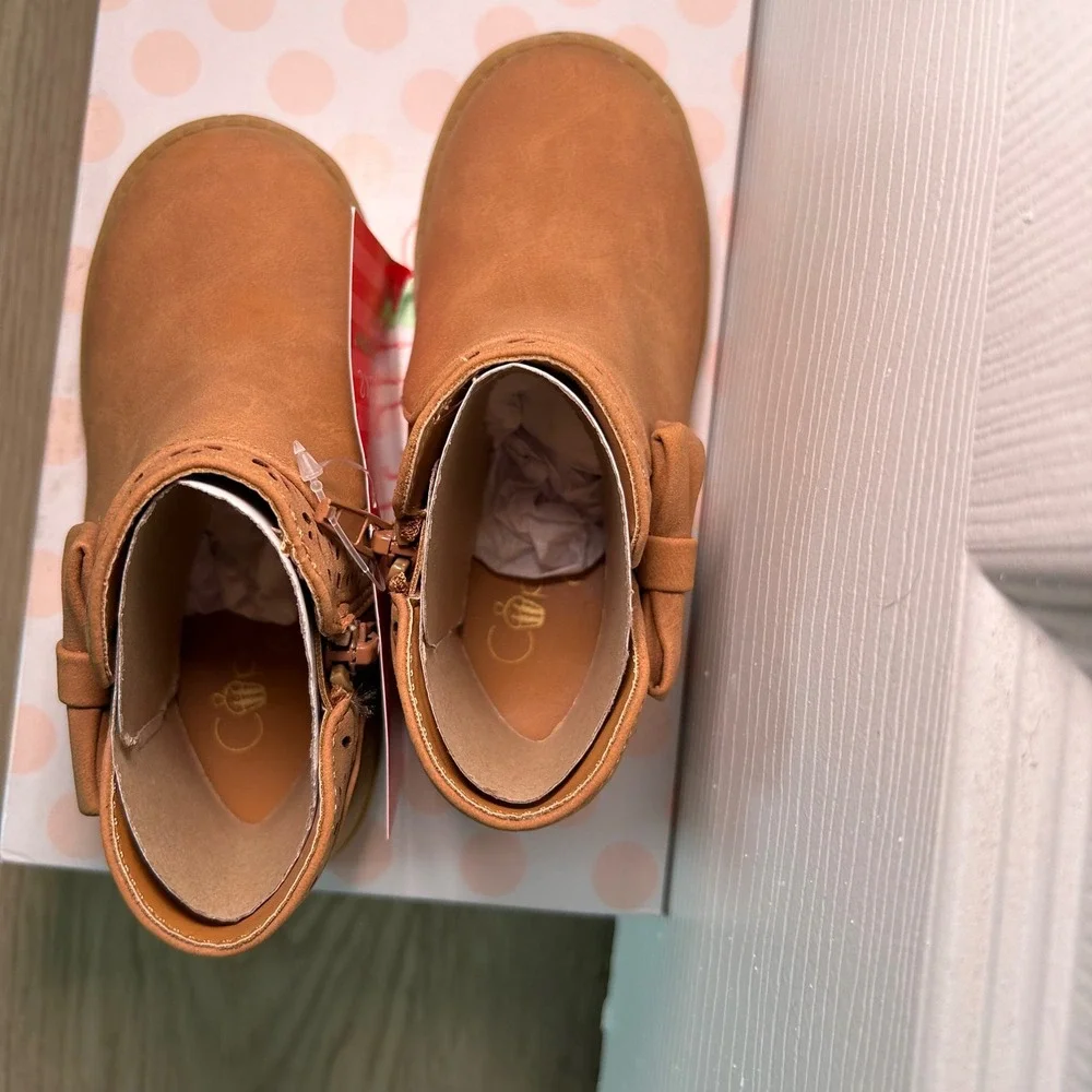 NIB‎ Cupcake Couture Girls' Chestnut Brown Ankle Boots with Bow Accent - Size 8M